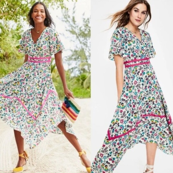 Boden Holly Hanky Asymmetrical Hem MIDI Floral Dress Size 6R 6 Regular - Picture 1 of 7